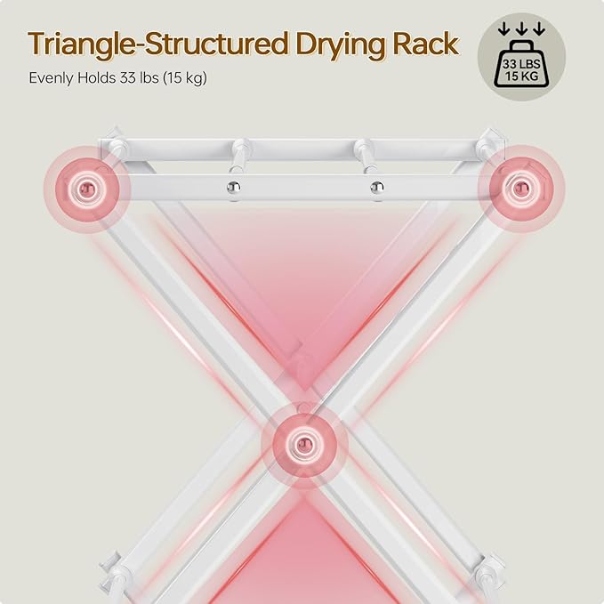 KINGBOARD Clothes Drying Rack, Collapsible Drying Rack Clothing with 11 Poles, 3-Tier Laundry Drying Rack, Small Clothes Drying Rack Foldable for Baby Clothes Sock Towel, 25lb Capacity, White & Grey