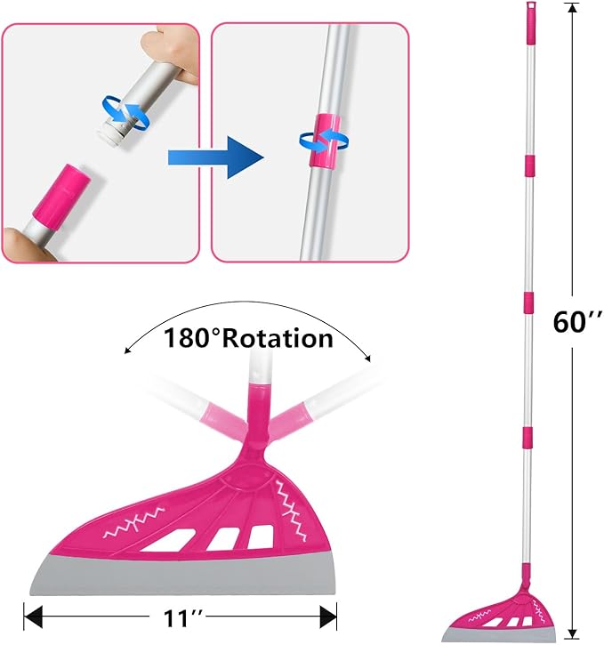 AIr Broom Sweeper, Multifunction Replaceable Silicone Broom, Household Squeegee for Floor Cleaning, Bathroom, Pet Hair, Dog Broom Brush Set (Bright Pink)