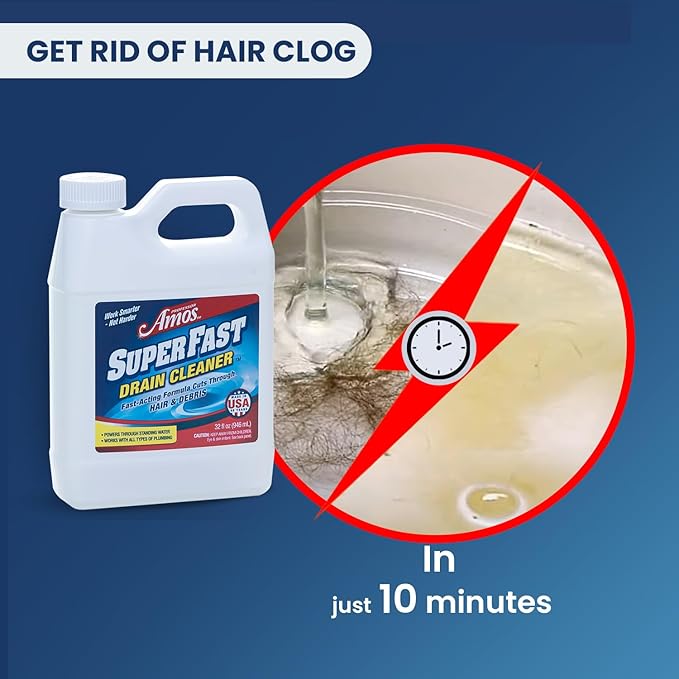 2 Pack Professor Amos Superfast Drain Cleaner Clears Clogs in Minutes Dissolves Hair, Grease & Grime Superfast!