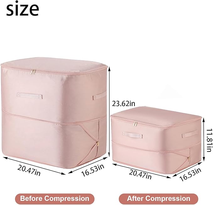 2Pcs Super Space Saving Self Compression Organizer, Space Saver Vacuum Storage Bags, Self Compression Storage Bags, vacuum seal bags for clothing, Sweaters, Blankets (Pink)