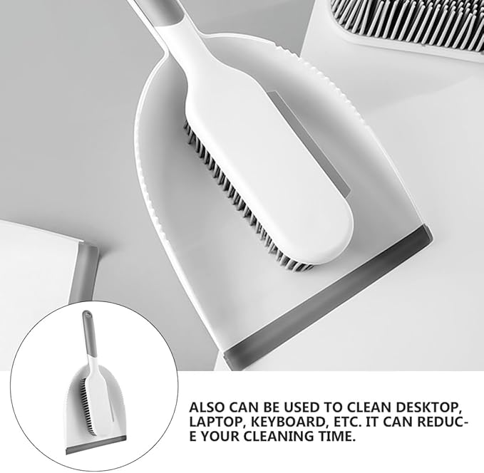 Beaupretty 2-pcs Mini Broom and Dustpan Set, White Grey Handheld Cleaning Brush Tools for Home Dust Removal, Bed and Desk Accessory for Indoor Sweeping