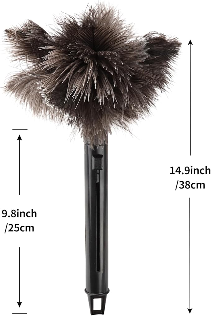 Retractable Feather Duster-Genuine Ostrich Feathers,Anti-Static,Reusable Eco-Friendly Handheld Cleaning for Keyboard,Home,Car,Office(10 to 15 Inches) 2 Pack