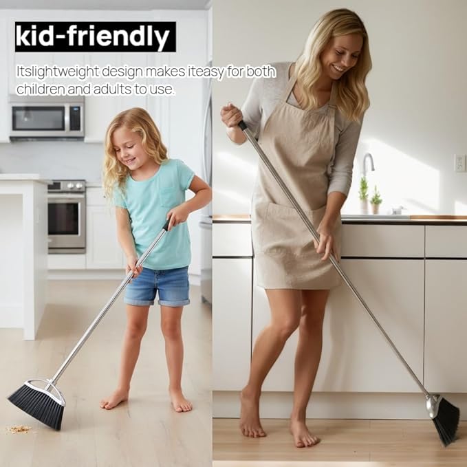 Indoor Soft Bristles Sweeping Broom,Long Handle Kitchen Angle Broom for Floor Cleaning Home Office Hardwood
