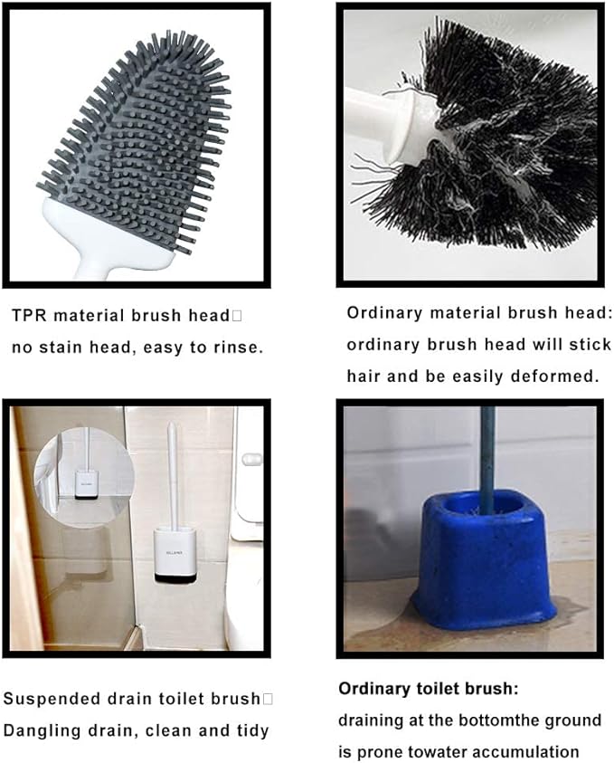 Sellemer Toilet Brush and Holder Set for Bathroom, Flexible Toilet Bowl Brush Head with Silicone Bristles, Compact Size for Storage and Organization, Ventilation Slots Base (2 Pack, Pearl White)
