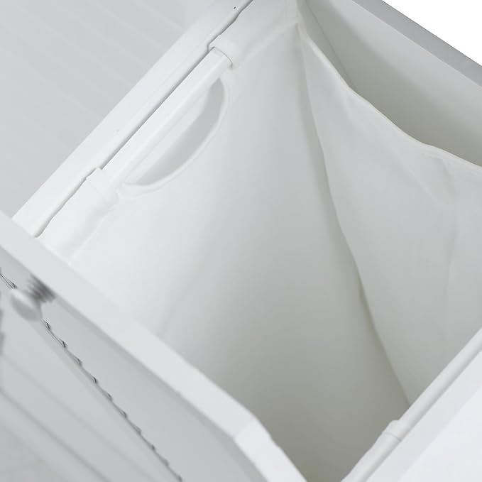 Household Essentials Tilt-Out Laundry Sorter Cabinet with Shutter Front, White, White Wood Shutter