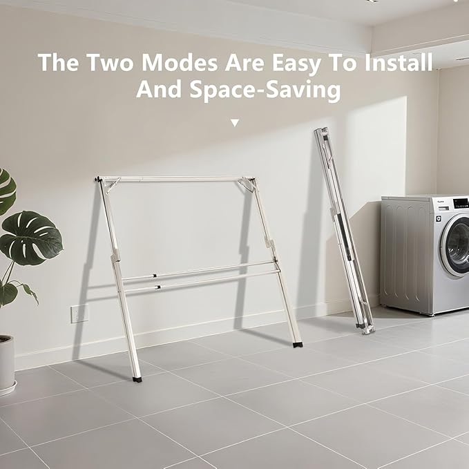 95 inches foldable clothes drying rack, heavy duty stainless steel laundry drying rack for indoor outdoor , clothes rack adjustable length. 3 additional reinforcement bars with 20 windproof hooks