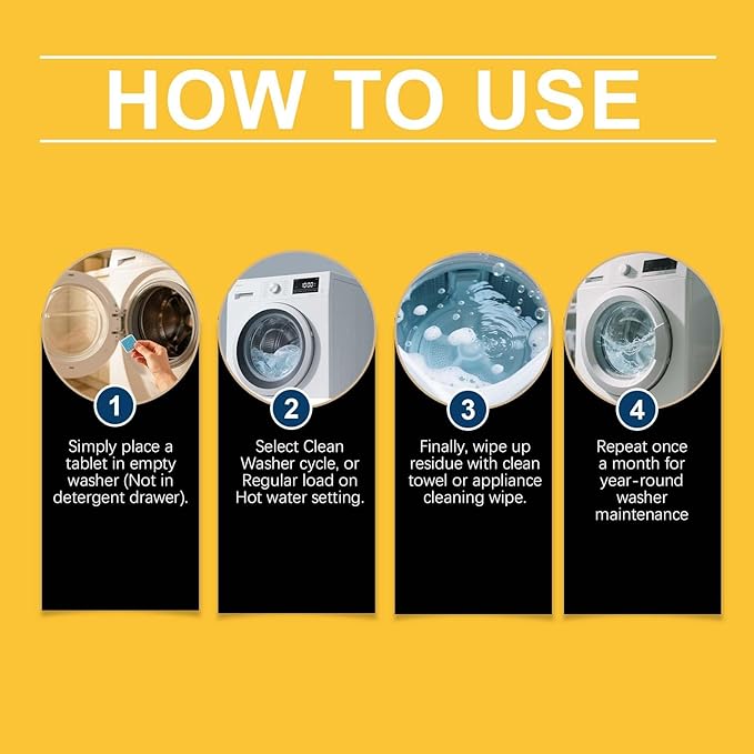 12 Pack Washing Machine Cleaner Tablets for HE Front & Top Load Washers, Deep Cleaning Washer Tablets Help Reduce Odors, Residue & Lint Buildup, Easy Dissolving Laundry Machine Cleaner (24)