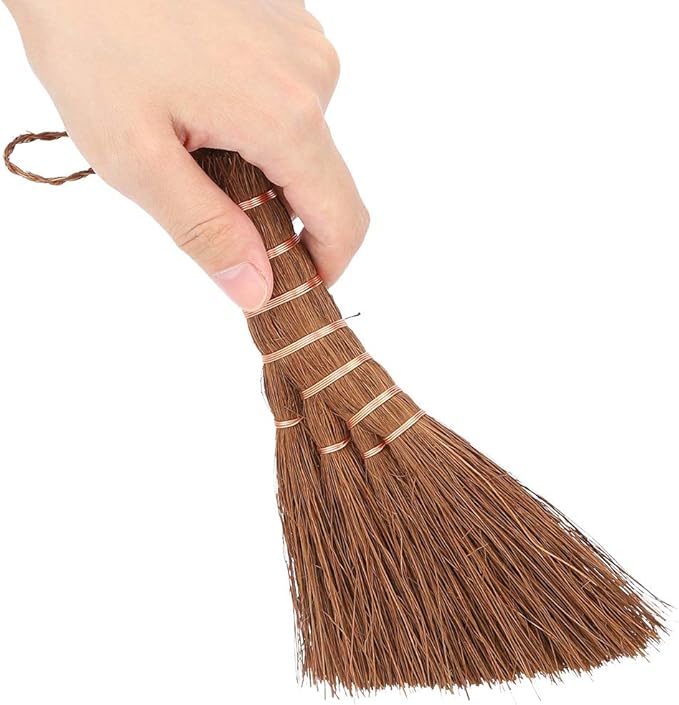 Jerliflyer Mini Brown Broom Palm,Small Palm-Sized Handle Broom Brush for dusting and Removing Crumbs, Dirt, dust, etc. from Table Tops
