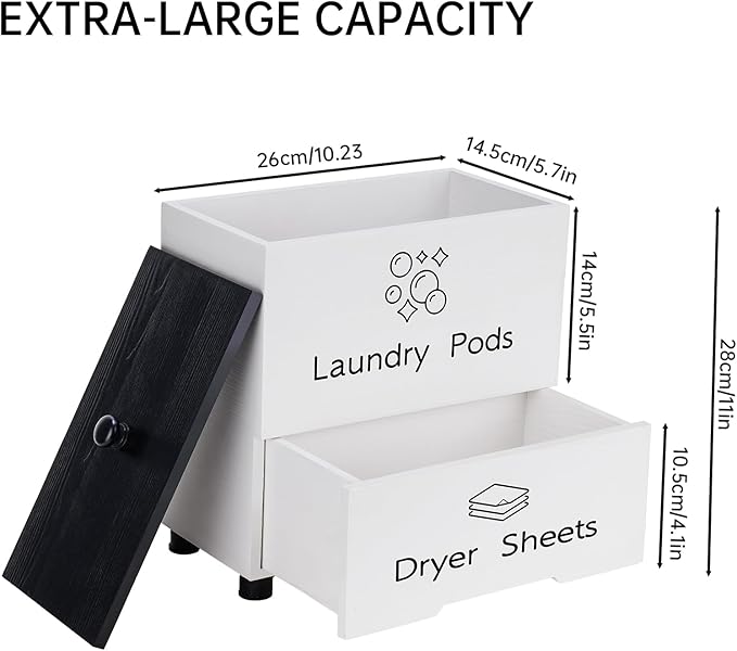 NiHome Large Capacity Laundry Room Supply Organizer for Laundry Pods, Sheets, Soap Bars Storage - Two-Layer Dryer Sheet Dispenser & Laundry Pods Container with Lid & Drawer for Laundry Room Decor