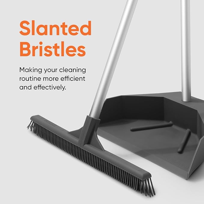 Superio 16"" Slim Silicone Salon Broom - Carpet Rake for Liquid, Human Hair, Pet Hair, and Fur Space Saving and Easy to Wash, Gray, 1281-993