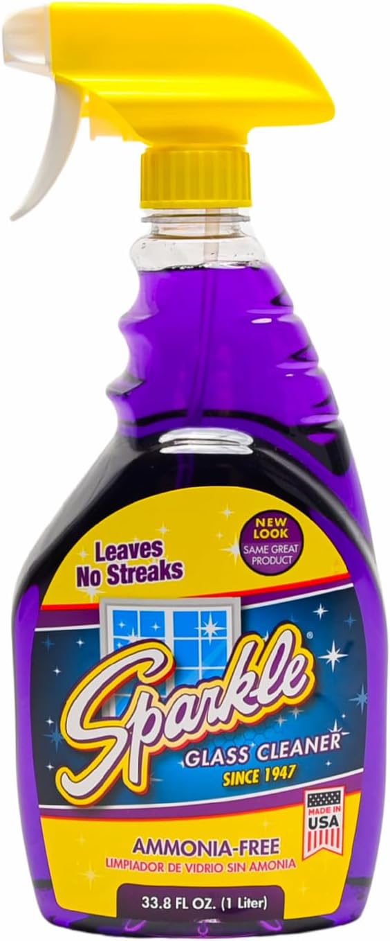 Sparkle Glass Cleaner, Ammonia-Free Streak-Free Formula, 33.8 fl oz Spray Bottle, Safe for Windows, Mirrors & Glass Surfaces (1 Pack)
