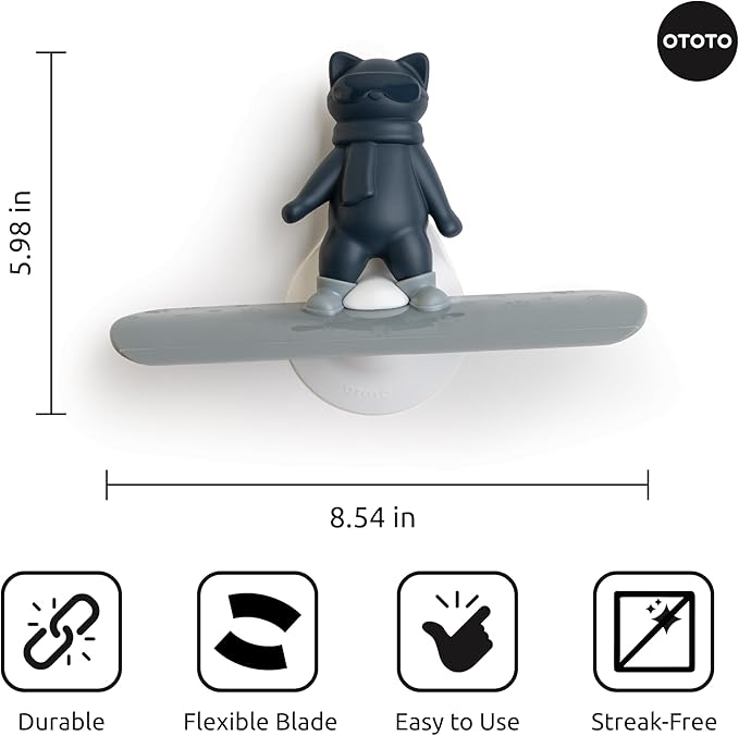 OTOTO Chill Cat Squeegee - Cute Kitchen Accessories, Cute Bathroom Decor, Black Bathroom Accessories, Shower Accessories, Shower Squeegee for Glass Doors, Small Bathroom Squeegee, Cat Gifts