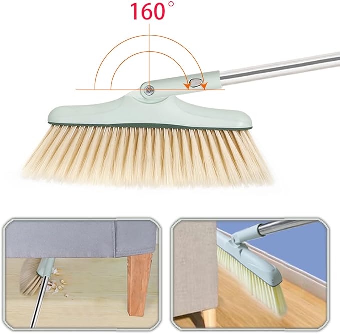 Broom and Dustpan Set for Home, Long Handle Dust Pan and Broom Combo for Indoor Outdoor Heavy Duty Dustpan Set for Kitchen Lobby Office Upright Standing Dustpan with Teeth (Green)