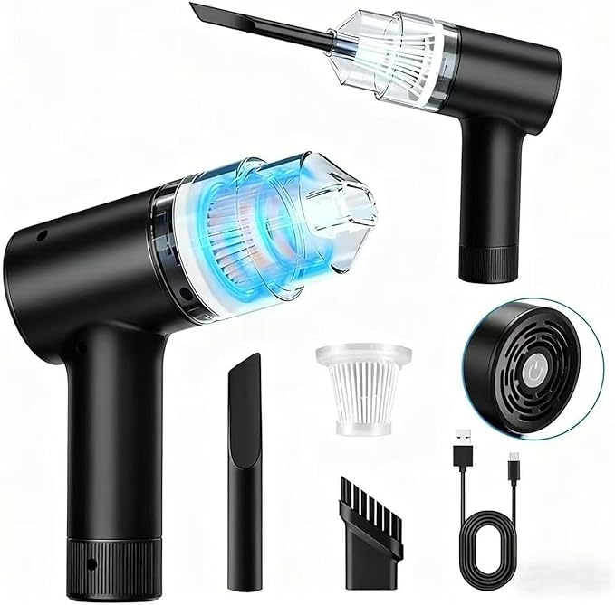 2-in-1 Wireless Handheld Vacuum & Air Duster, Portable with Strong Suction, LED Light and Multi-Nozzles, Perfect for Car Interior, Home, Office, Pet