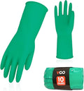 Vgo... 10-Pairs Reusable Household Gloves, Rubber Dishwashing gloves, Extra Thickness, Long Sleeves, Kitchen Cleaning, Working, Painting, Gardening, Pet Care (Size M, Green, HH4601)