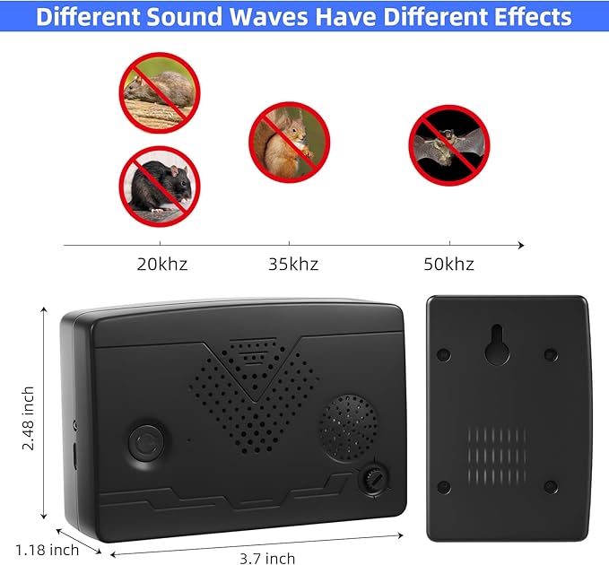 Bat Deterrent Devices,Bat Repellent for Attic,Rechargeable Bird Repellent,Porch & House | Bats Removal Do It Yourself for Indoor & Outdoor | Friendly to Human & Pet (4, Black)