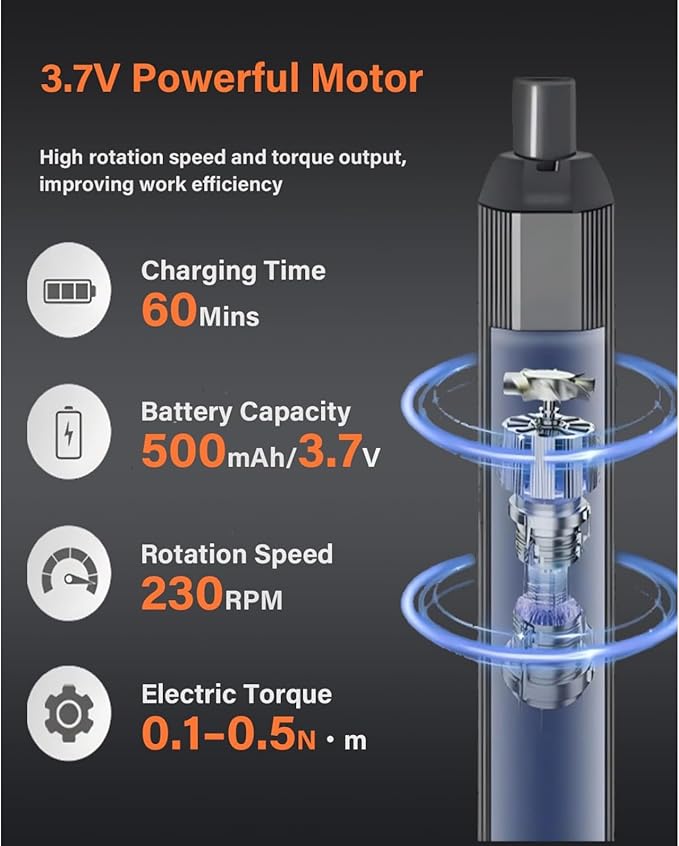 Cordless Electric Screwdriver Set, Rechargeable Precision Screwdriver with LED Ring Light, Type-C Charging, Multi-Bit Kit for Home Repair and Electronics