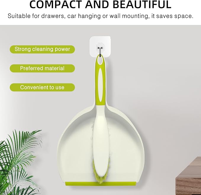NACENA Dust Pan and Brush Set, Large Hand Broom and Dustpan Set Large Brush and Dustpan Set for Camping Broom and Dustpan Combo for Daily Cleaning Pet Hair Office Home Car, Yellow & Green
