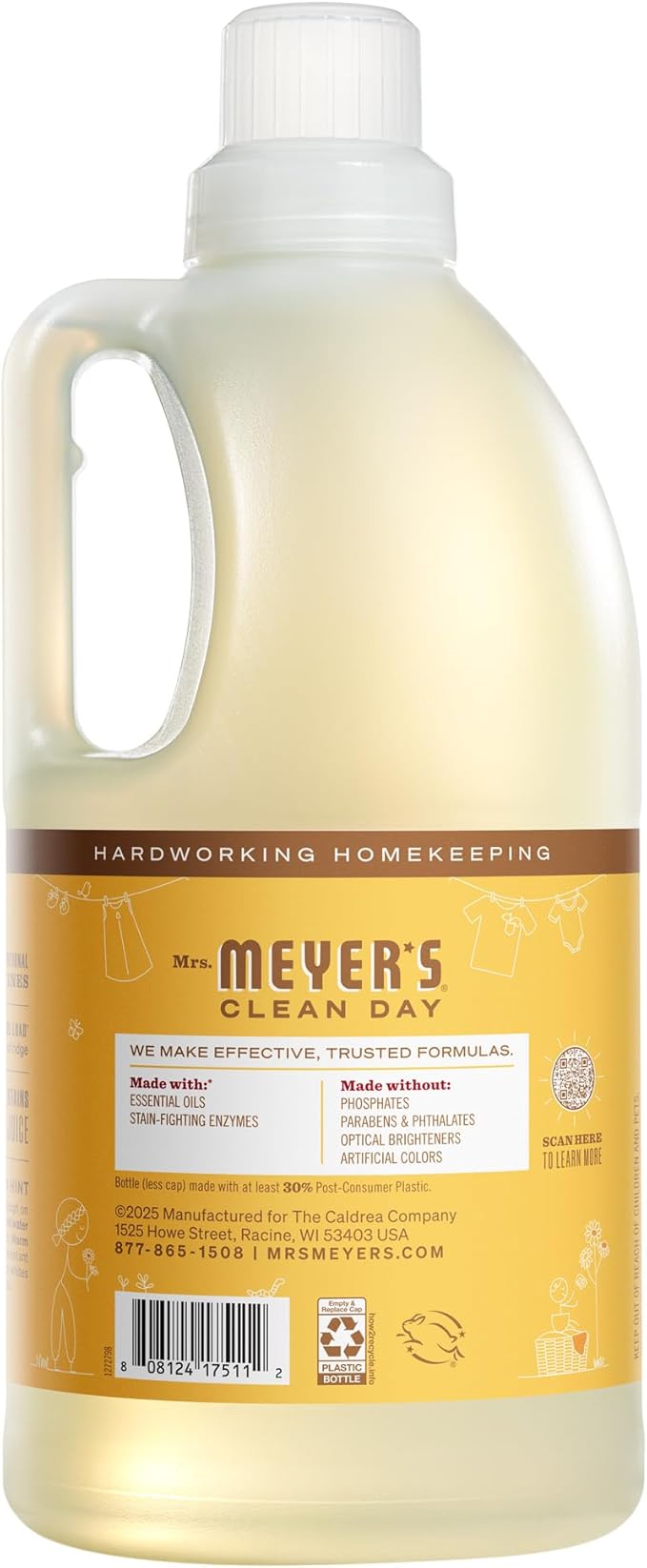 MRS. MEYER'S CLEAN DAY Baby Laundry Detergent Liquid, Infused with Essential Oils, Baby Blossom, 64oz (64 Loads)
