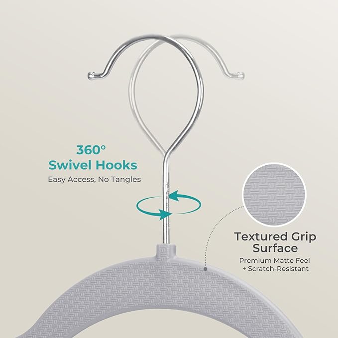 HOUSE DAY Quality Plastic Hangers 30 Pack, Non Slip Plastic Clothes Hangers Gray, Ultra Thin Hangers with 360° Swivel Hook, Heavy Duty Coat Hanger Space Saving, Ideal for Suits, Shirts, Pants