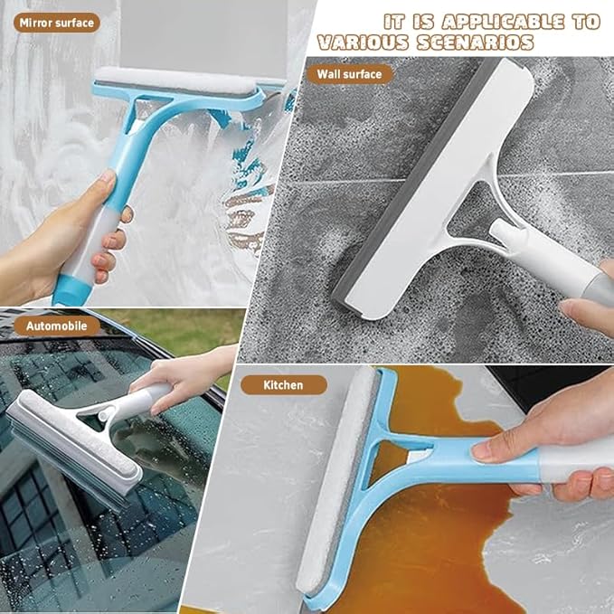 3 in 1 Window Cleaning Scraper,Window Squeegee with Sprayer for Glass,for Car, Kitchen Flooring and Tiles, etc. (White)