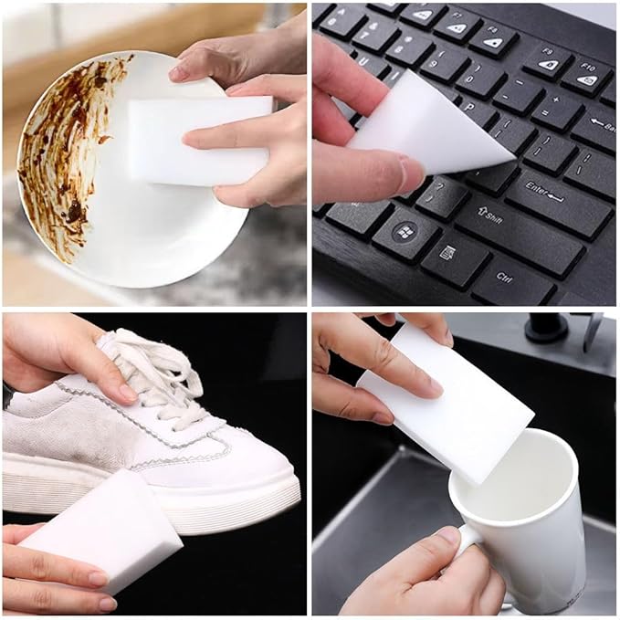 (50 Pack) Eraser Sponge SmilePowo Maigc Cleaning Sponge Eraser Melamine Sponges in Bulk Boat Eraser Multi Surface Scrubber Foam Cleaning Pads - Bathtub, Floor, Baseboard, Bathroom, Wall Cleaner