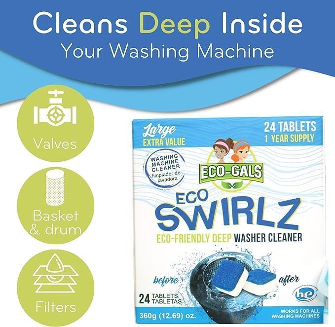 ECO-GALS Washing Machine Cleaner Tablets For Front & Top Load Washers Including H.E. to Remove Pet Hair, & debris from drum, pipes, and filter.