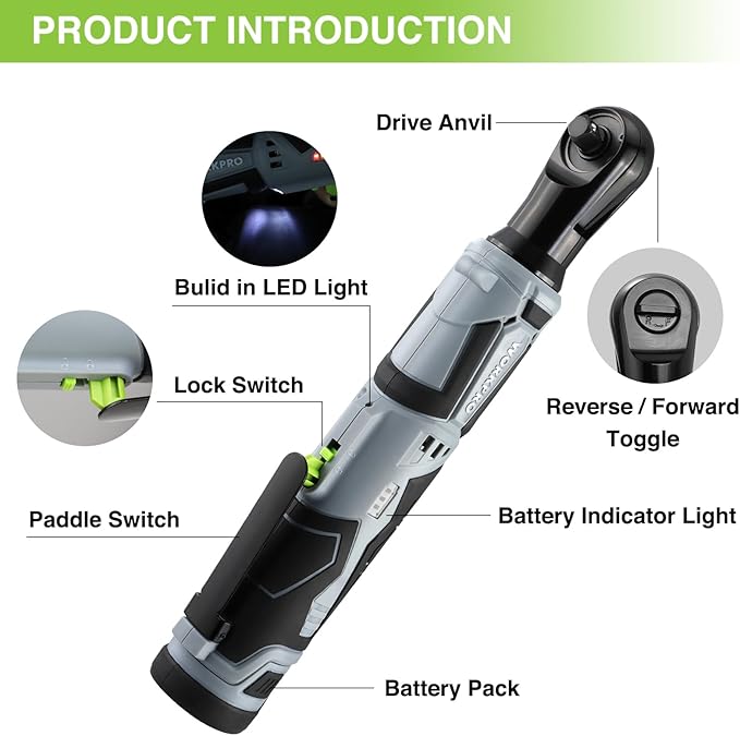 WORKPRO 12V Cordless Electric Ratchet Wrench, 3/8" 40 Ft-lbs Power Ratchet Wrench Kit with 9-Piece Socket Accessory Set, 2-Pack 2.0Ah Lithium-Ion Batteries