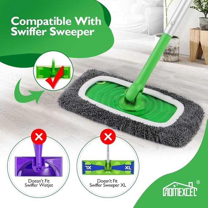 HOMEXCEL Reusable Microfiber Mop Pads Compatible with Swiffer Sweeper-8 Pack Washable Wet Pad Refills for Wet & Dry Use,Floor-Grey Cleaning Mop Head Pads Refills for Household Cleaning,Grey