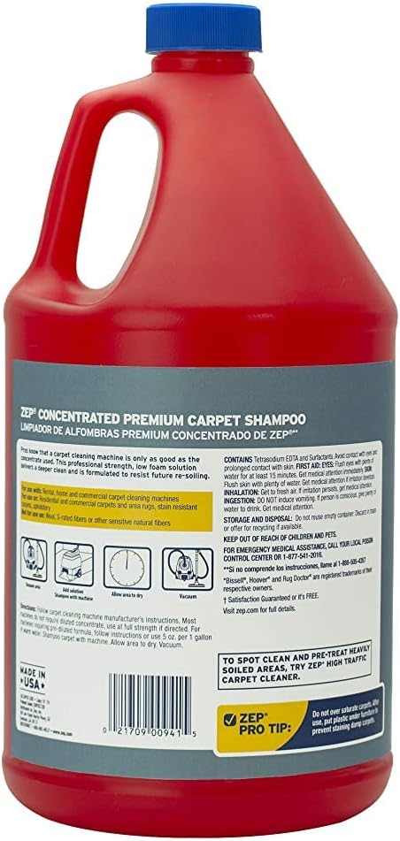 Zep Premium Carpet Cleaner Shampoo - 1 Gallon (Case of 2) ECZUPXC1282 - Pro Strength Deep Cleaning and Stain Removal, Restores and Renews Worn and Soiled Carpets