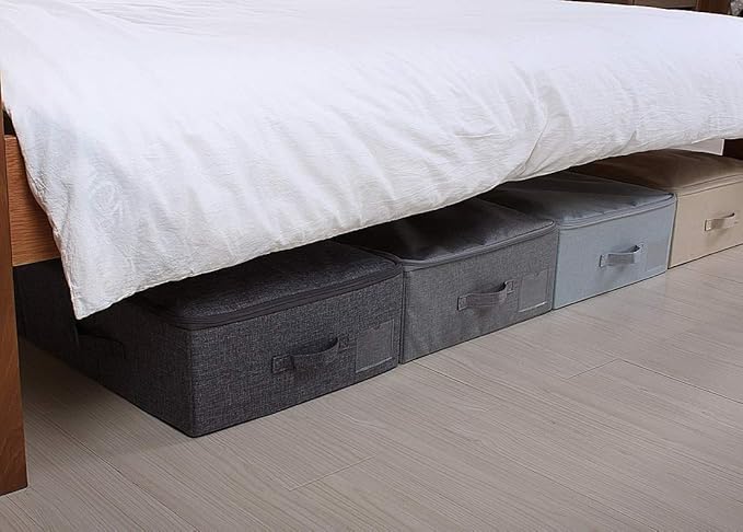 iwill CREATE PRO Folding Washable Dustproof Under bed Storage Bins with Lids, Underbed Storage Containers for Closet, Wardrobe Clothes, Blanket, Duvets, Sweaters Organizer, Dark Gray, Pack of 3