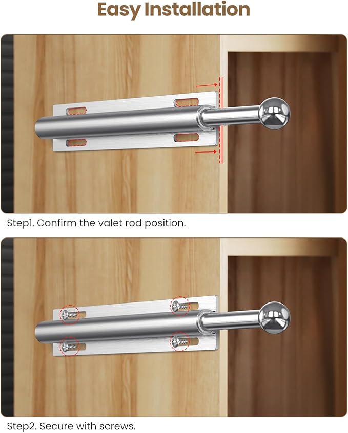 Supforce 14" Valet Rod for Closet Pull Out, Retractable Slide Out Valet Rod Closet Organization, Aluminum Valet Clothing Hanger Rods Perfect for Suits, Freshly Pressed Clothes, Polished Chrome