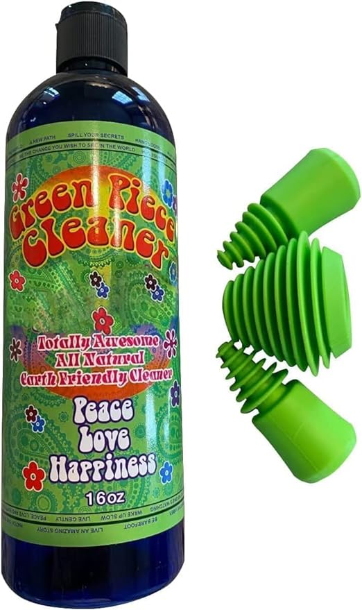 Green Piece® Glass Cleaner 16 oz Bottle with Set of 3 Silicone Plugs (Made in USA) - Excellent for Scent Proofing and Cleaning