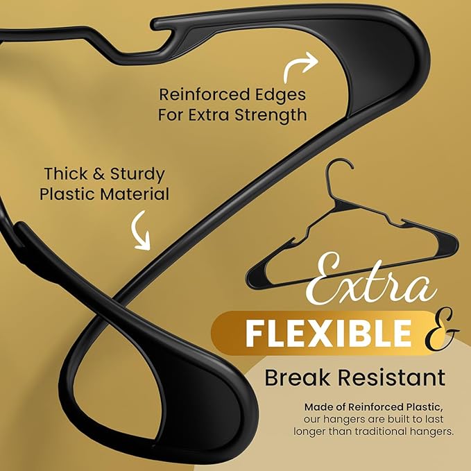 Our Modern Space 30 Pack Adult Plastic Hanger for Shirt Pants Coats Dresses Skirts Suits Jackets - Standard Thick Coat Hanger - Sturdy & Durable Design with Shoulder Grooves Hook - Black