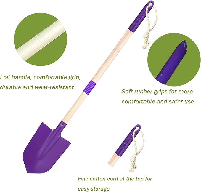 Small Garden Shovel-Kid's Size Wooden Handle Metal Head Shovel (Purple)