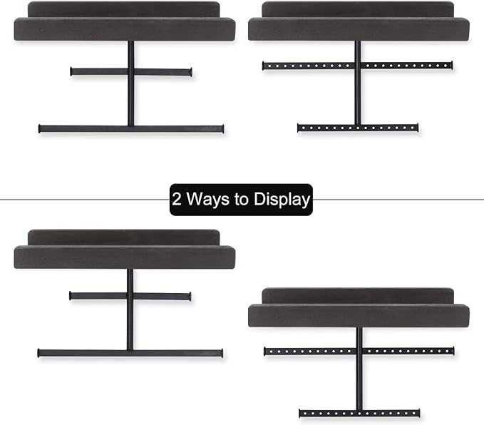 Keebofly Hanging Wall Mounted Jewelry Organizer with Rustic Wood Jewelry Holder Display for Necklaces Bracelet Earrings Ring Set of 2 Black,[Patented]