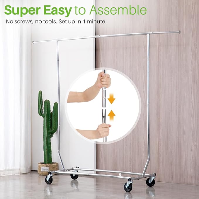 HOKEEPER Clothes Rack, Rolling Clothing Racks for Hanging Clothes, Portable Clothes Rack with Lockable Wheels, Commercial Heavy Duty Garment Rack for Bedroom, Living Room, Laundry, Balcony Collapsible