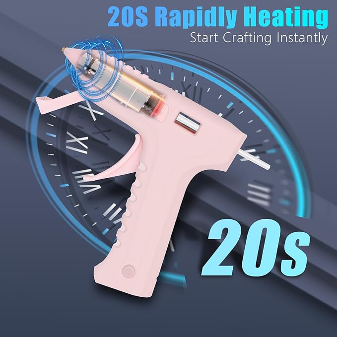 Cordless Hot Glue Gun with 20 Pcs Mini Glue Sticks, 20s Heating Fast Mini Glue Gun kit, 2600 mAh Rechargeable Battery, DIY, Crafts, Decorations, Home Repairs, Pink