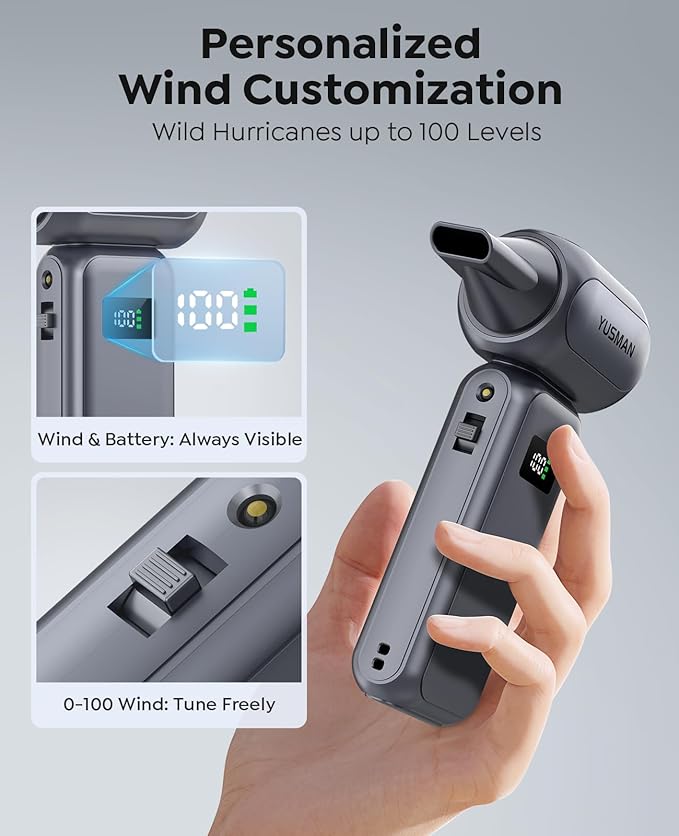 Compressed Air Duster, 300000RPM Super Power Electric Air Duster, 0-100 Adjustable Speed with LED Light, Powerful Electric Duster for Car Cleaning, Electronics & Outdoor Gear, Portable Turbo Blower