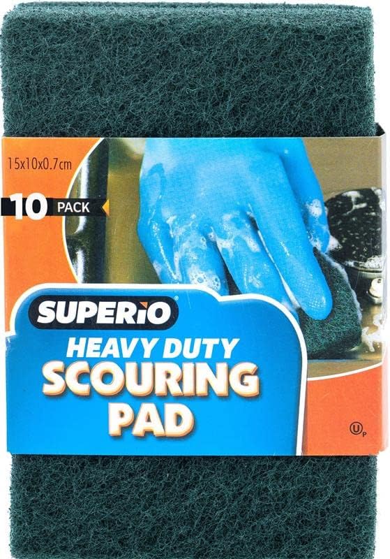 Scouring Pad Non-Scratching Scrubber Non-Scratch Cleaning Scrub Pads, Heavy Duty Scouring Pad, Reusable Kitchen Scrubbing Pad Pack of 10, Green, by Superio…