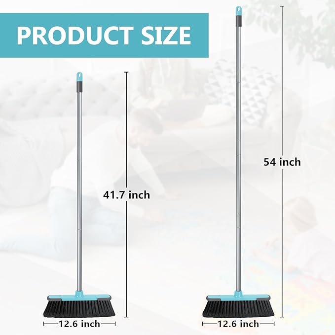 Indoor Broom,Soft Bristle Heavy-Duty Broom for Sweeping Concrete Courtyard Garage Patio Indoor Home Kitchen Office