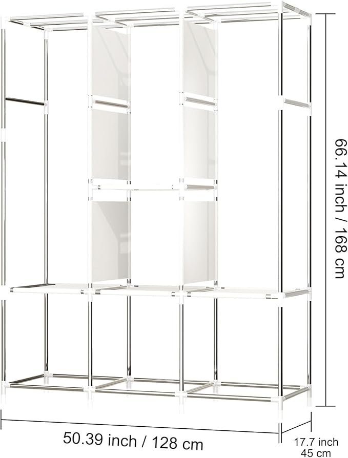 BAOKALER Portable Closet for Hanging Clothes 67 Inch Wide Large Capacity Portable Wardrobe Closet with Cover, Storage Shelves and 3 Hanging Rod, Gray Wardrobe Closet Easy to Assemble and Strong