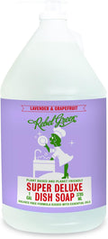 Rebel Green Super Deluxe Dish Soap - Natural Kitchen Dish Detergent - Gentle Dish Liquid Scented with Lavender & Grapefruit - (1 Gallon Refill Bottle)