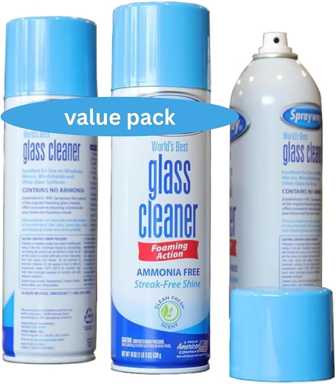 Glass Cleaner Foam, Foaming Action & Spray, 23oz - 2 Pack - Clean Fresh Scent - Bundled With 2 Microfiber Cleaning Clothes (Total 46 OZ)