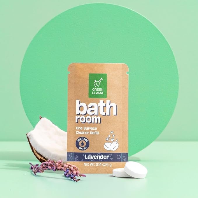Green Llama Bathroom Cleaner Refill 8-Pack: Certified Compostable Packaging, Eco-Friendly & Sustainable Natural Cleaning Solution for a Sparkling Clean Bathroom