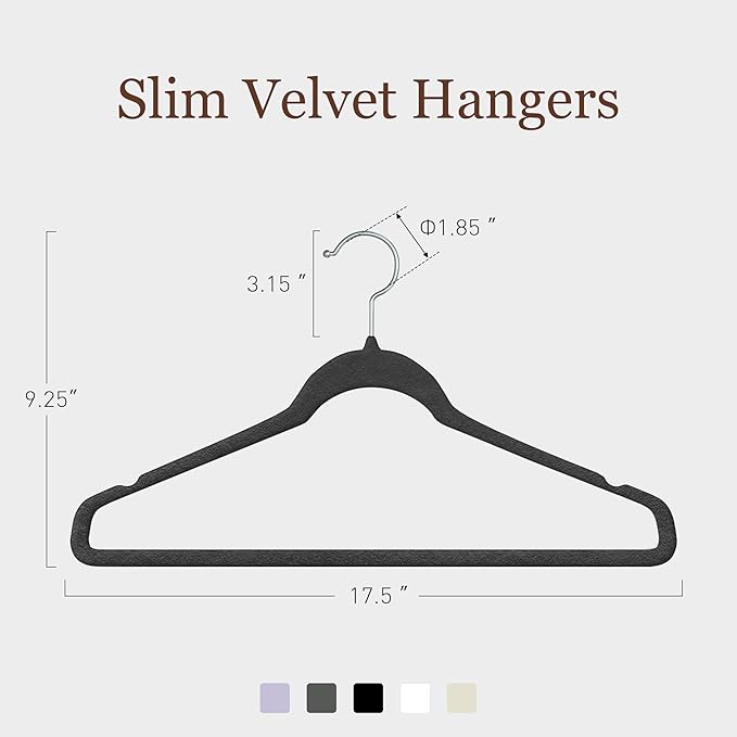 Velvet Hangers 30 Pack, Slim Non-Slip Clothes Hangers Space-Saving for Closet, Heavy Duty for Pants, Coats, Skirts, Jeans, Sweaters and More, Nylon-Flocked, Black