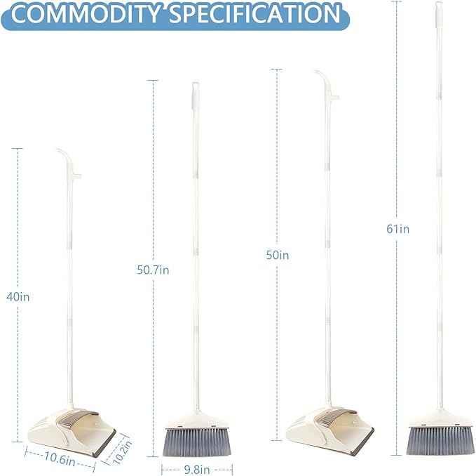 Broom with Dustpan Combo Set for Clean - Broom and Dustpan Set, 61" Broom and Dust Pan with Long Handle, Dust Pan and Broom Set, Broom with Dustpan Set Suitable for Home, Kitchen, Office, Salon, etc.