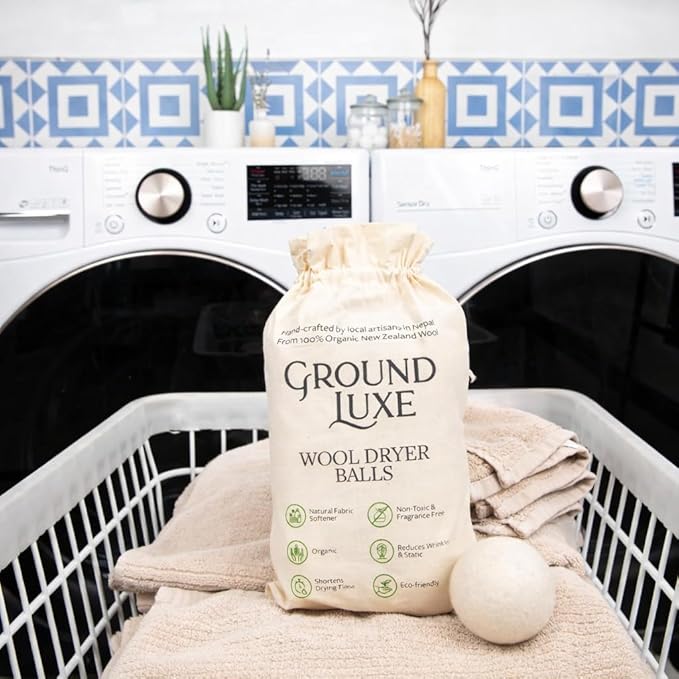 GroundLuxe Premium New Zealand Wool Dryer Balls - 6-Pack, 100% Organic, Hand-Felted, Reusable, Reduce Drying Time - Natural Fabric Softening, Wrinkle & Static Reduction