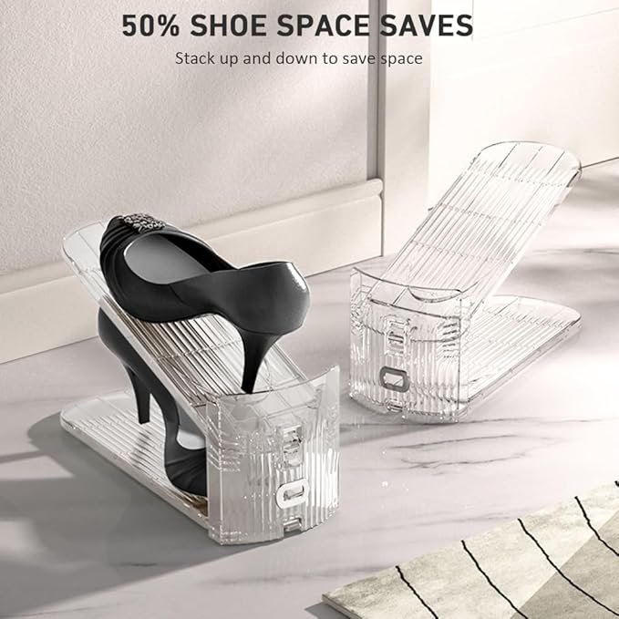 20 Pack Clear Shoe Slots Organizer - Adjustable Height 3.7''to 7.7'' Shoe stackers for a pair of shoes ,Shoe rack storage shoe space saver 50%,Easy to assemble shoe hold shoe organizer for cloest