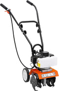 Rototiller Gas Powered, 43CC 2-Cycle Garden Tiller, Mini Tiller for Gardening with 4 Steel Adjustable Front Tines for Lawn, Garden and Field Soil Cultivation, Furrowing